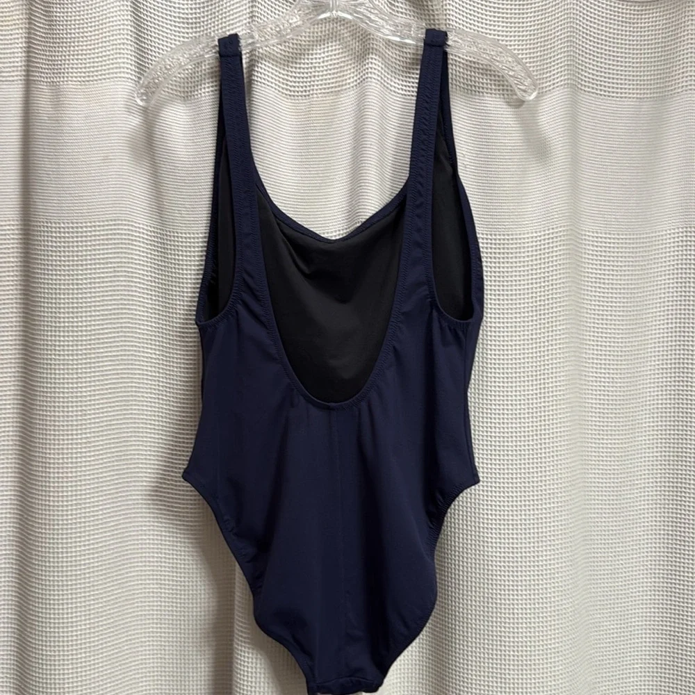 J Crew Plunging Scoopback One-Piece Swimsuit Italian Matte Navy Women’s SZ 10 - Picture 3 of 6